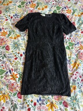 Black Beaded Short-Sleeve Cocktail Dress - vintage